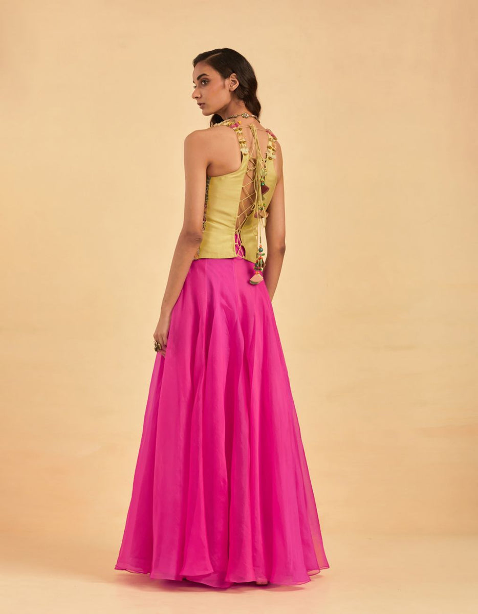 新品未使用amica COUTURE SKIRT PINK Pink Ombre Georgette Maxi Skirt | ADFY-LD-009 | Cilory.com
