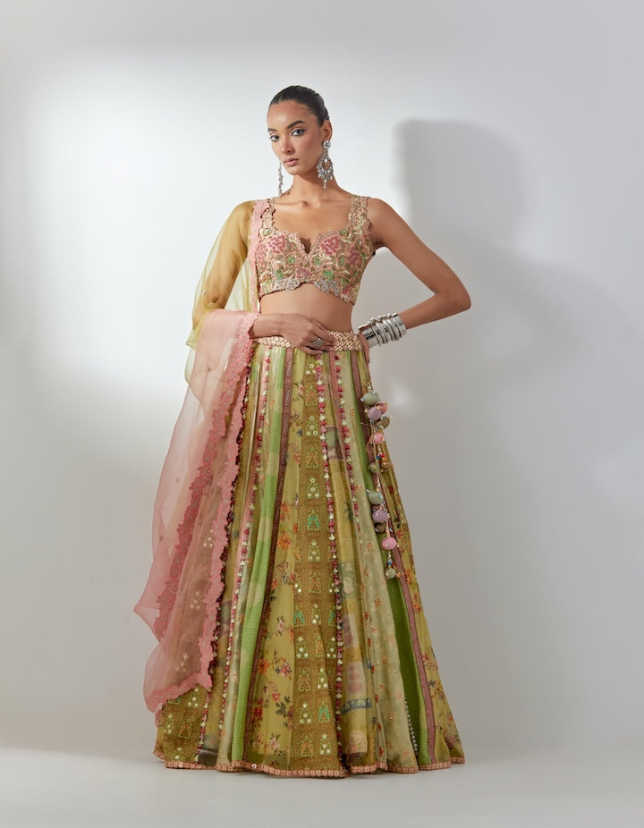 Green Embellished Lehenga Set