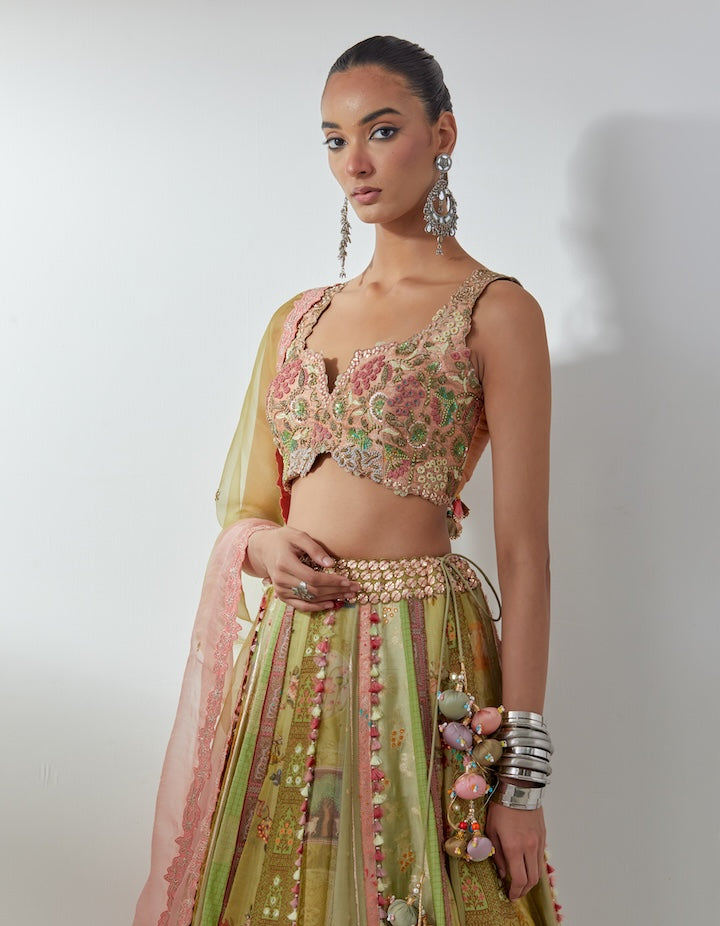 Green Embellished Lehenga Set