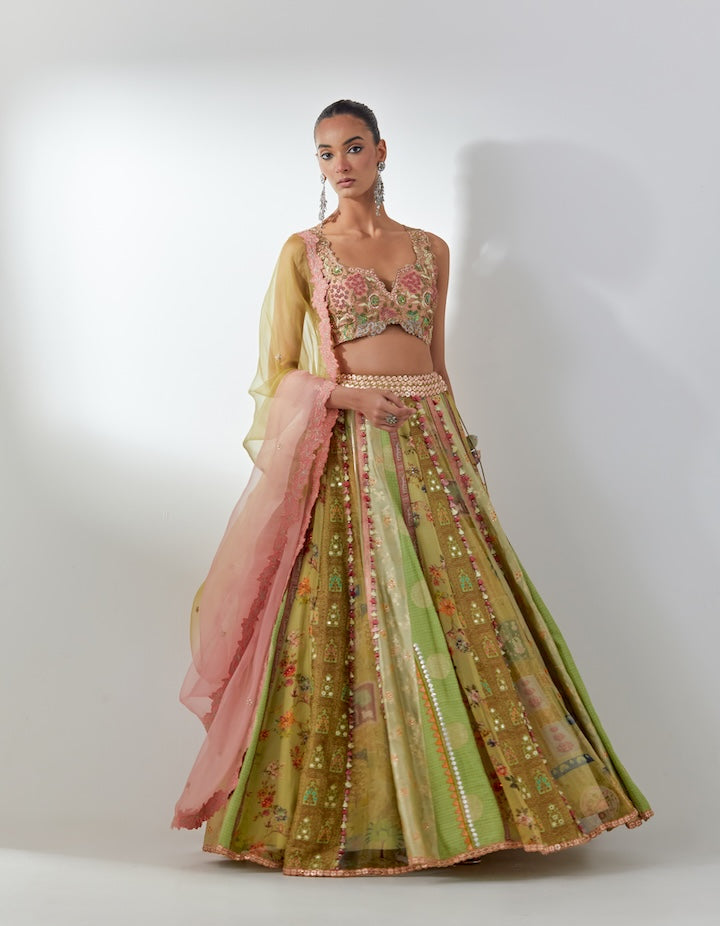 Green Embellished Lehenga Set