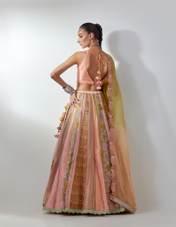 Peach Embroidered Lehenga Set