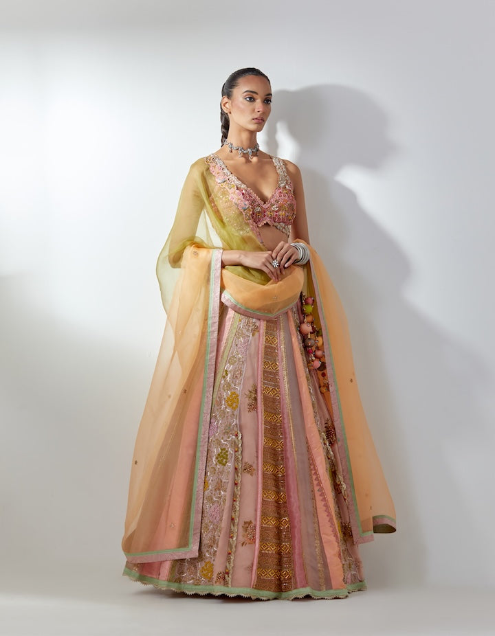 Peach Embroidered Lehenga Set