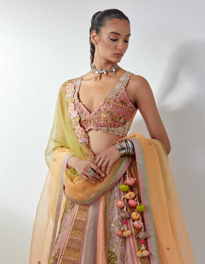 Peach Embroidered Lehenga Set