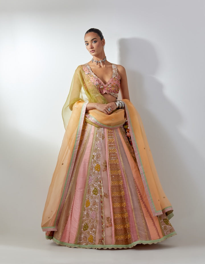 Peach Embroidered Lehenga Set