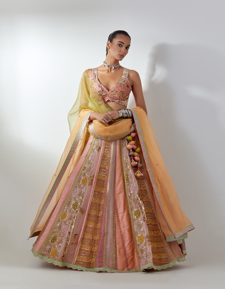 Peach Embroidered Lehenga Set