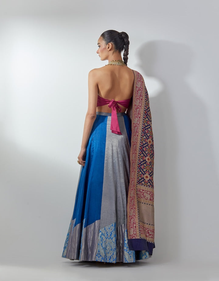 Blue Metallic Lehenga Set