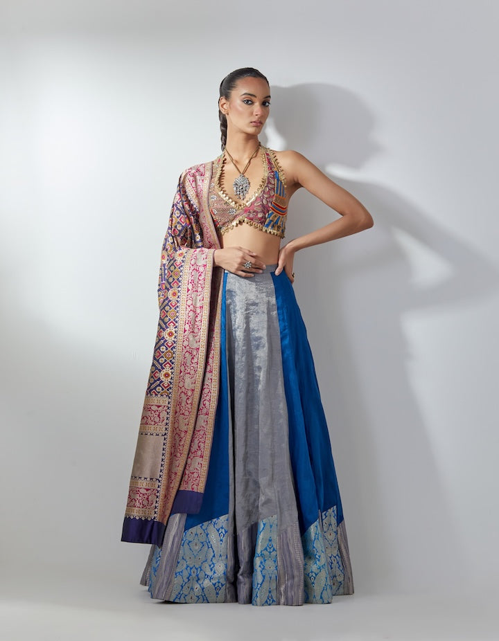 Blue Metallic Lehenga Set