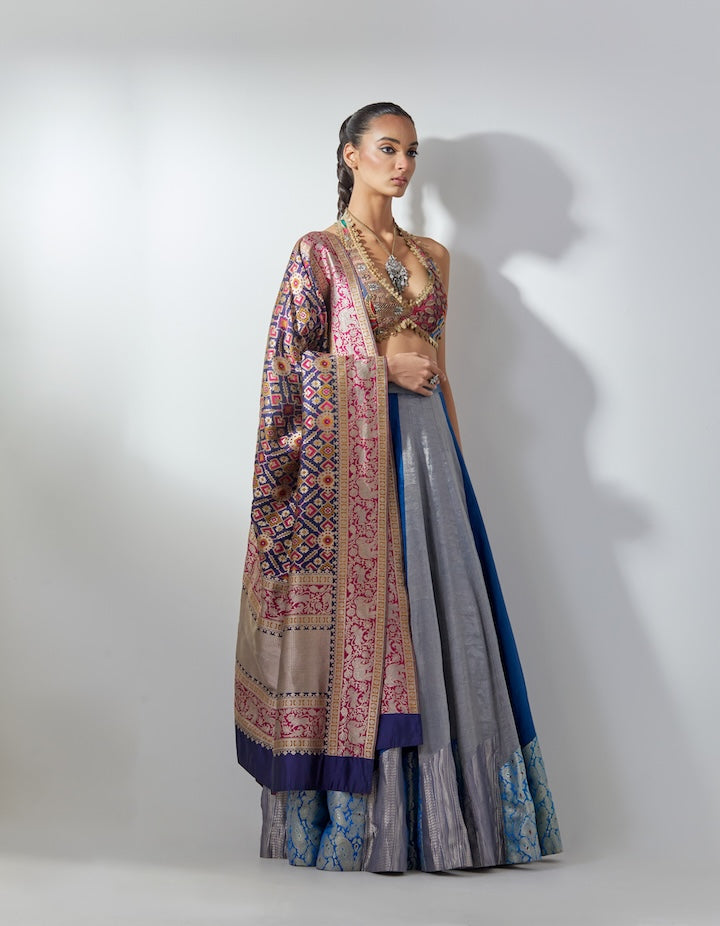 Blue Metallic Lehenga Set