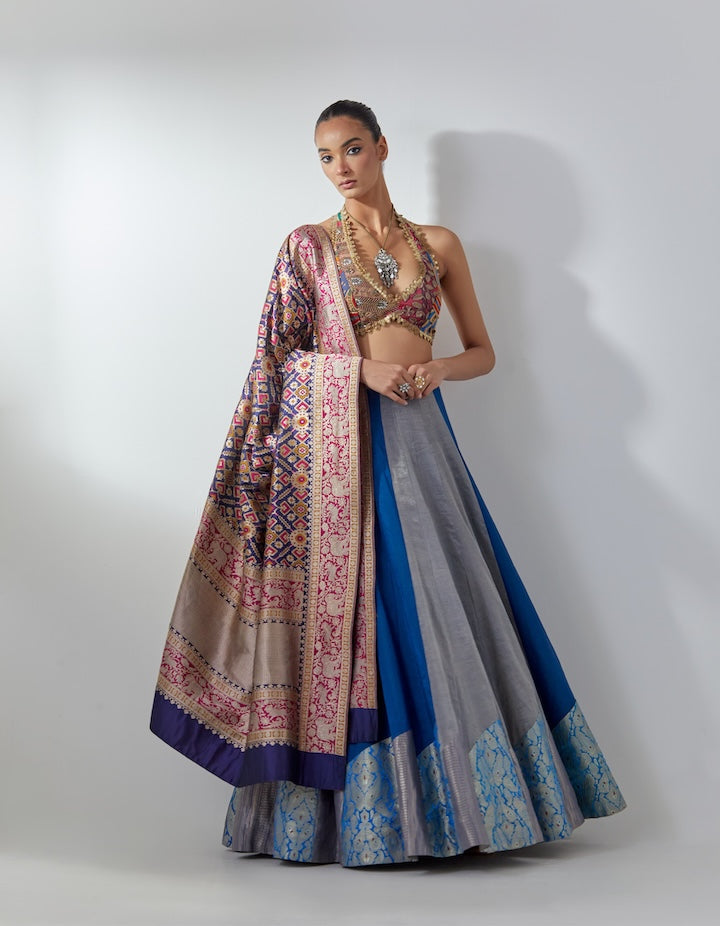 Blue Metallic Lehenga Set