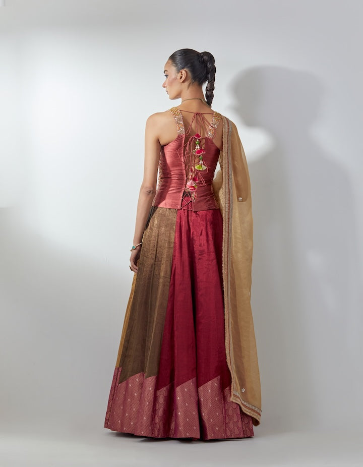 Rust Metallic Lehenga Set