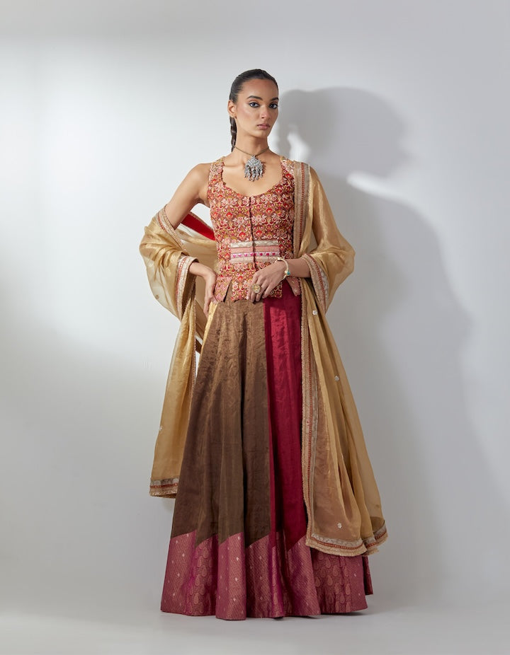 Rust Metallic Lehenga Set