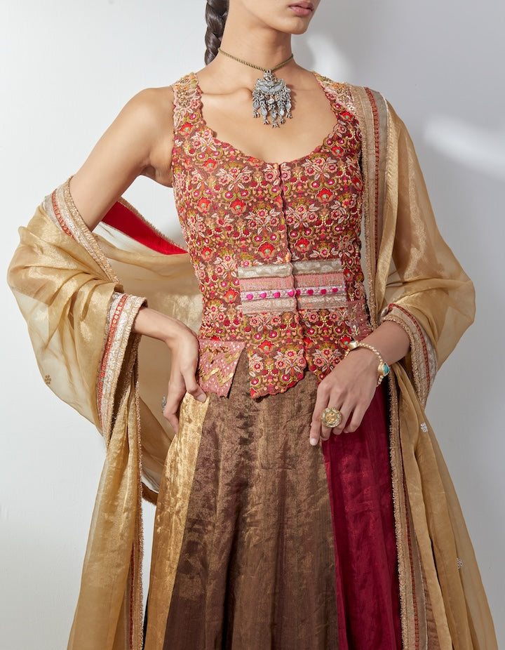 Rust Metallic Lehenga Set