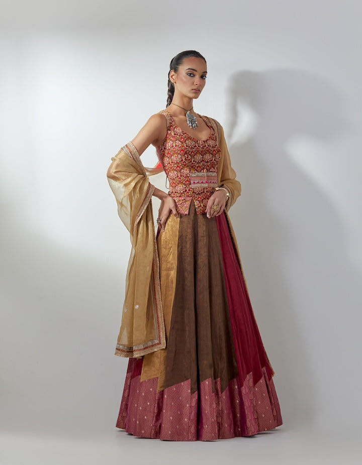 Rust Metallic Lehenga Set