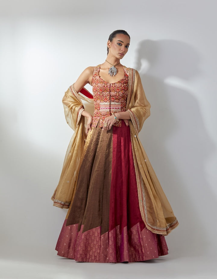 Rust Metallic Lehenga Set