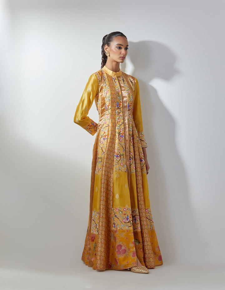 Yellow Embroidered Long Jacket