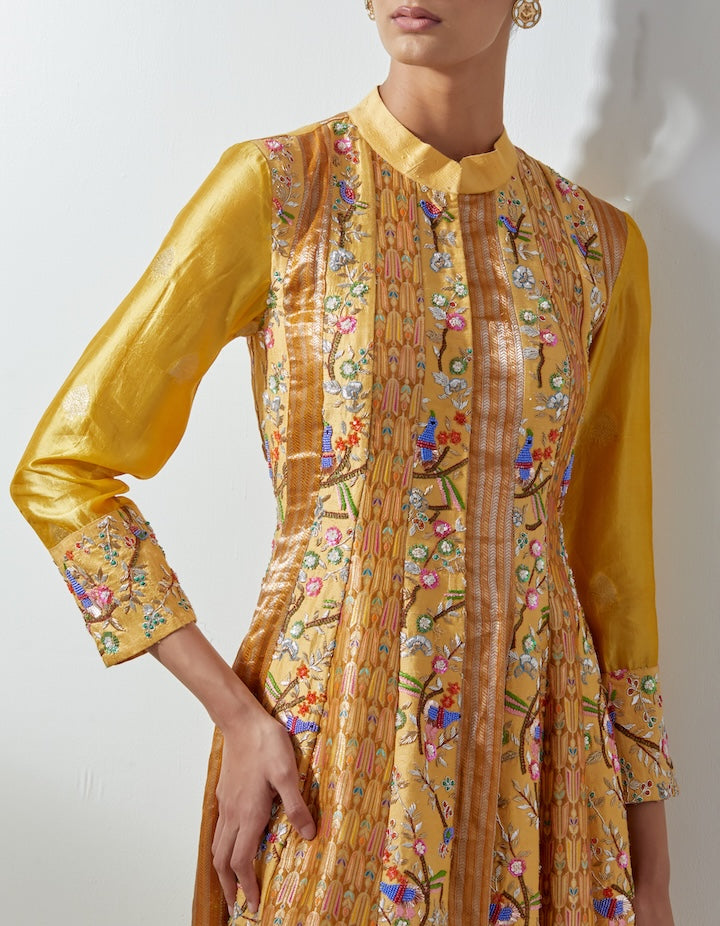 Yellow Embroidered Long Jacket