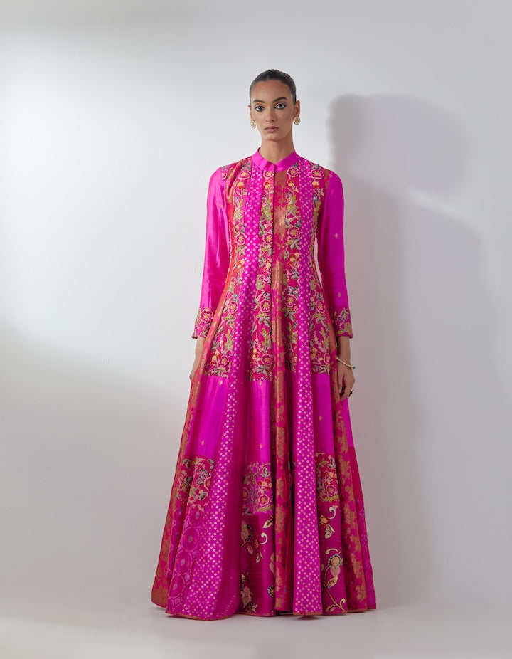 Fuchsia Embroidered Long Jacket