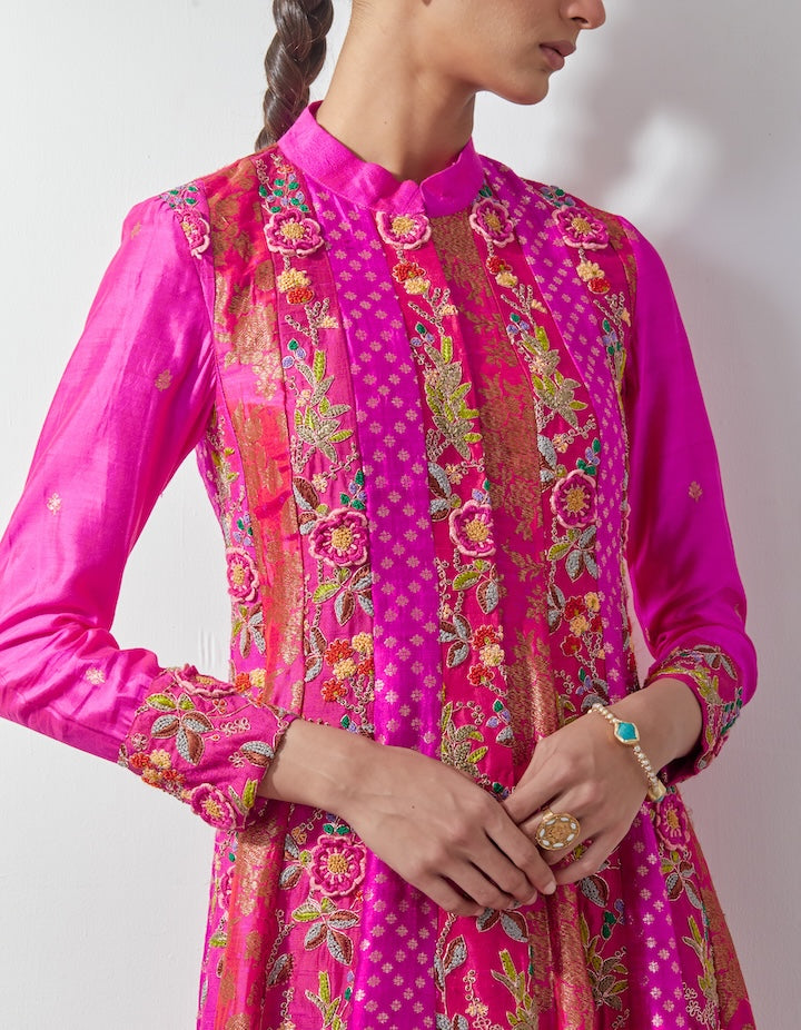 Fuchsia Embroidered Long Jacket