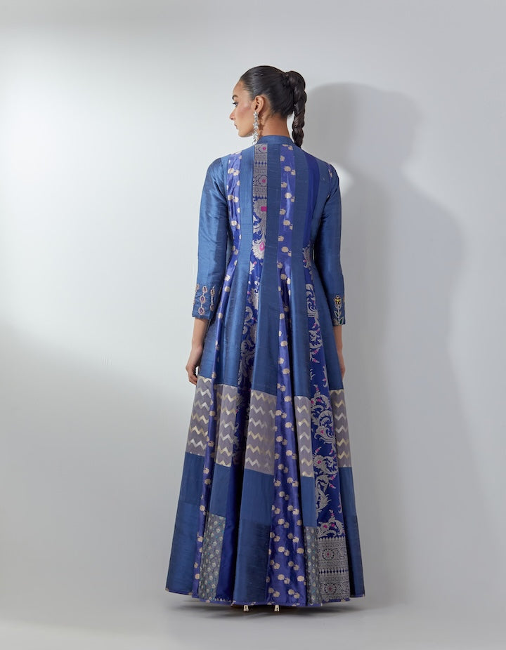 Blue Embroidered Long Jacket