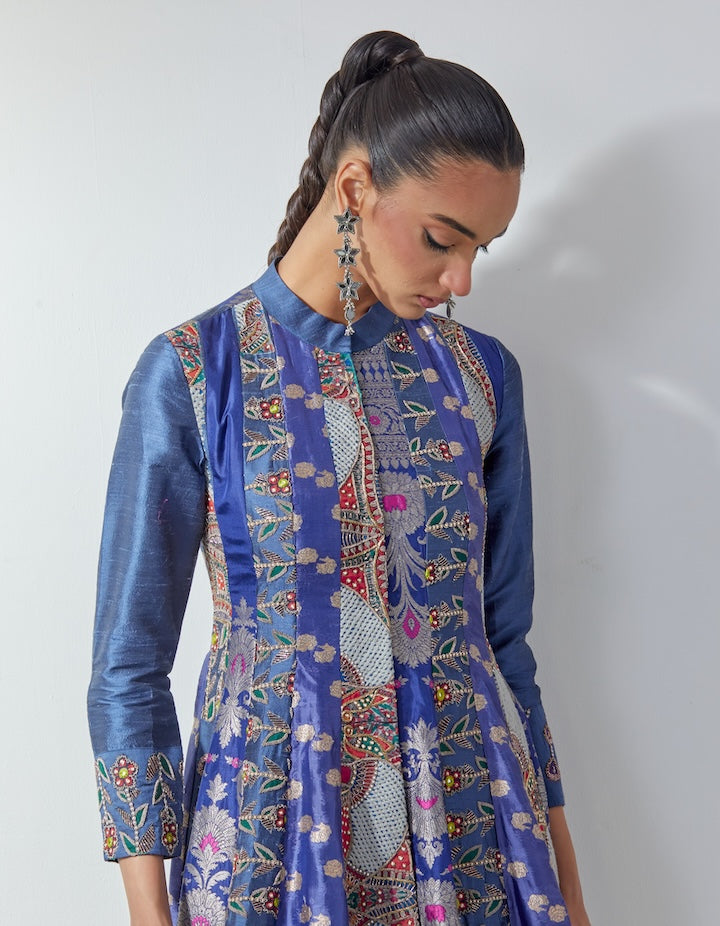 Blue Embroidered Long Jacket