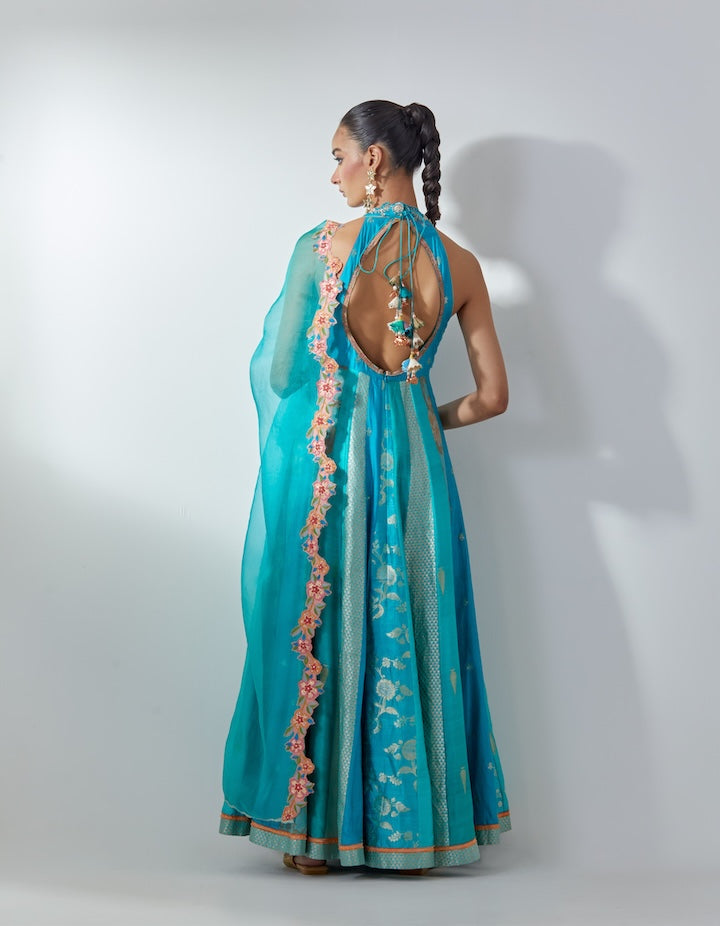 Turquoise Embellished Anarkali Set