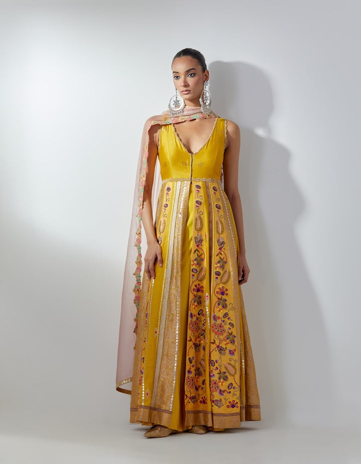 Yellow Jacket Anarkali Set