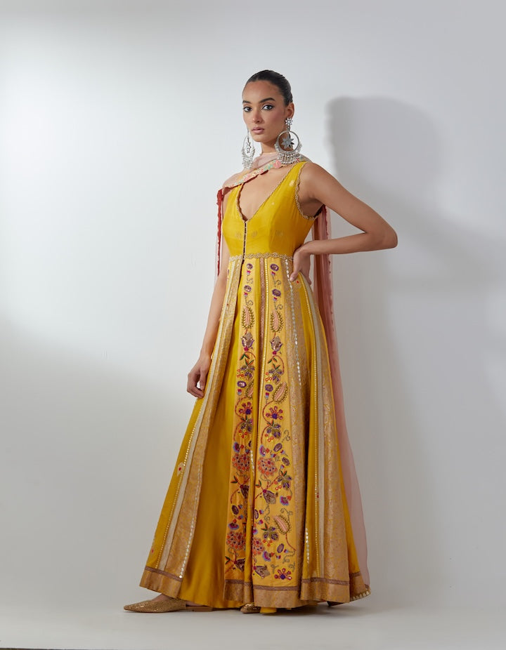 Yellow Jacket Anarkali Set