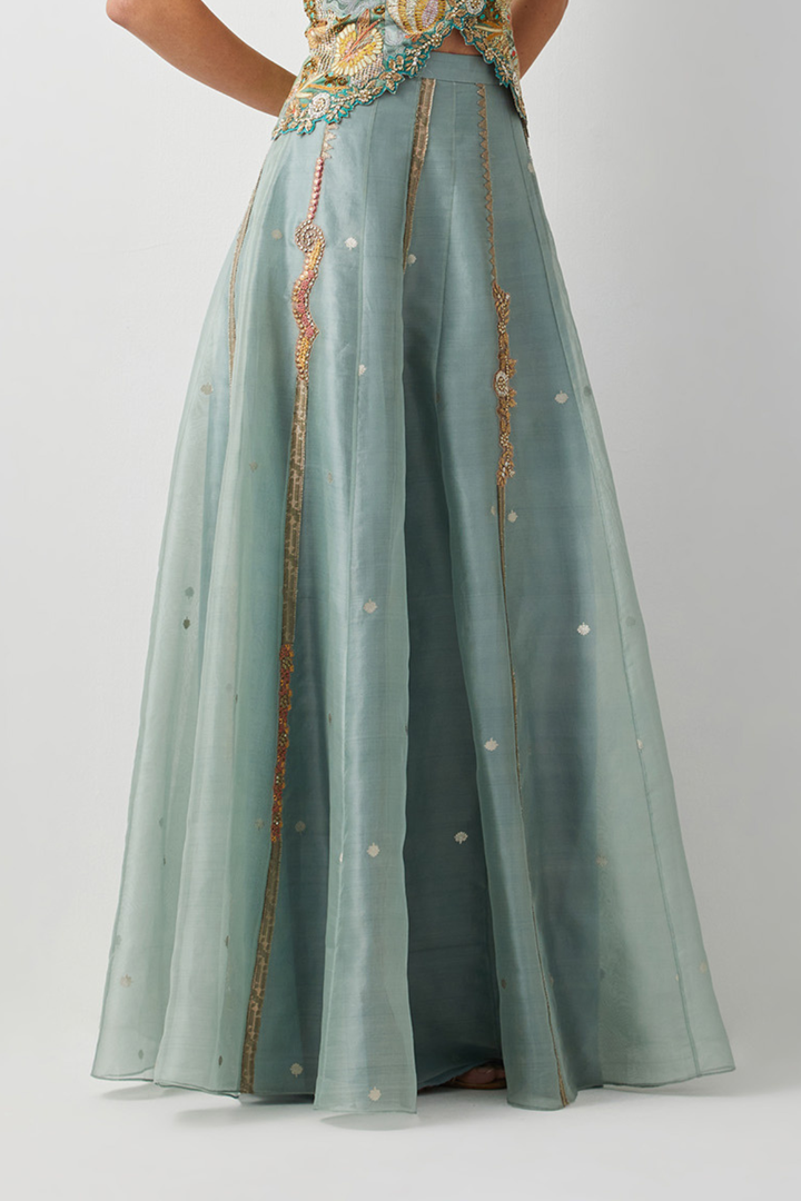 Seafoam Embroidered Organza Skirt+Pastel Patchwork Embroidered Corset