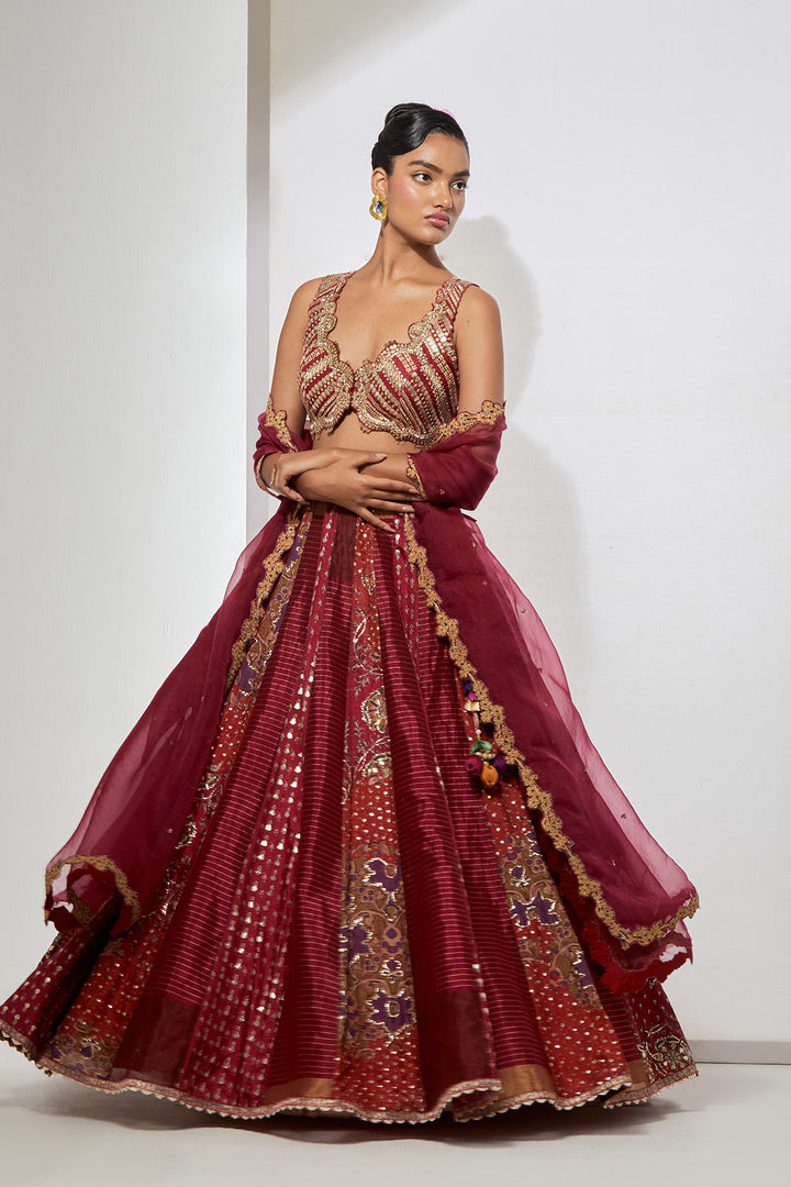 Rani Pink Banarasi Silk Lehenga Choli Set with Heavy Hand-Embroidered Blouse