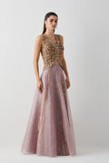 Lavender Ombre embroidered corset skirt set