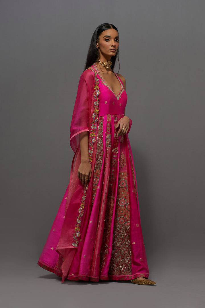 Fuchsia Embroidered Anarkali Set with Ombre Dupatta