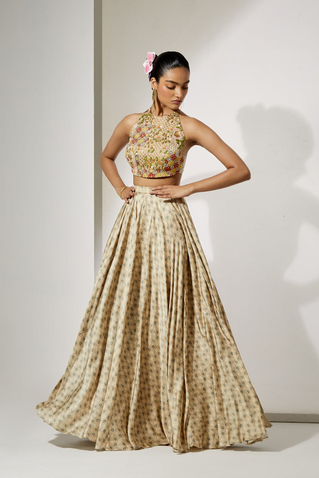 Ivory Bloom Halter Blouse &amp; Skirt Set