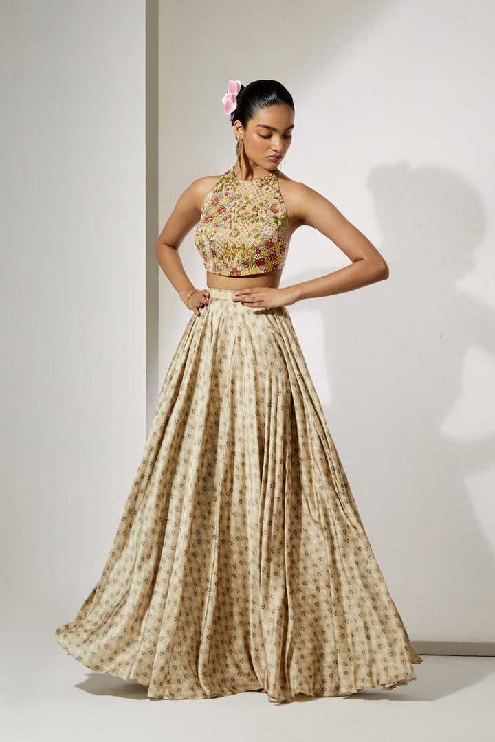 Ivory Bloom Halter Blouse &amp; Skirt Set