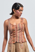 Multicolour tribal embroidered corset top