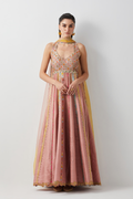 Rose Pink Silk Embroidered Anarkali Set