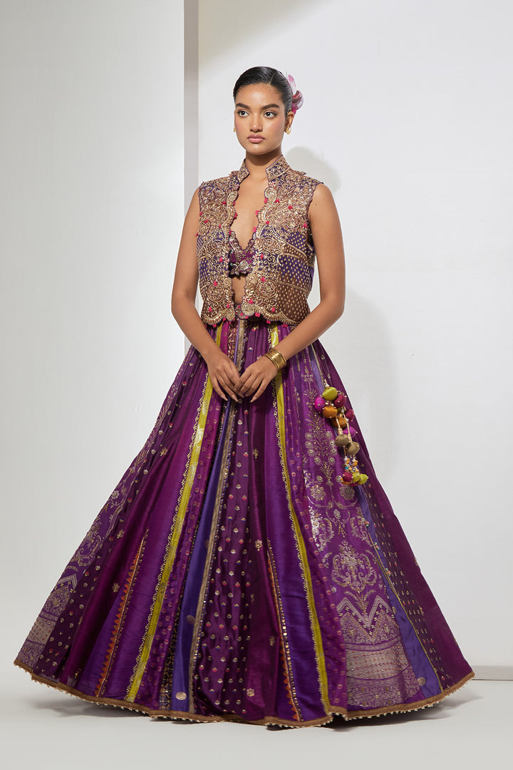 Purple Embroidered Lehenga Set with Embellished Jacket