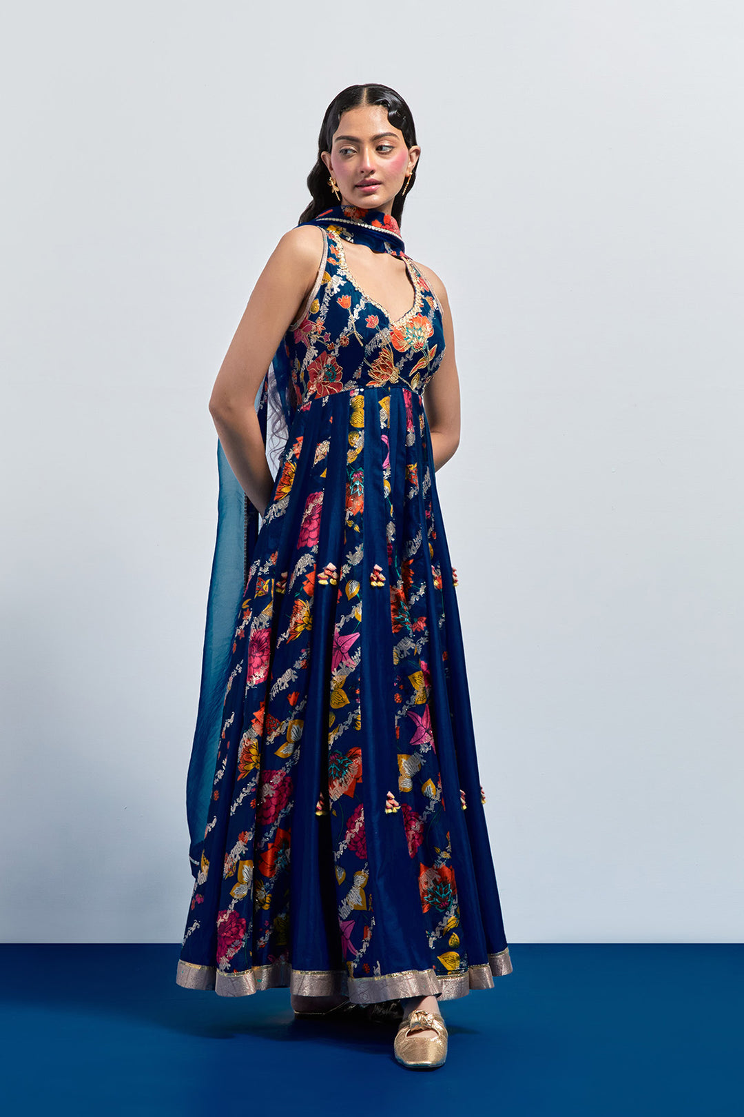 Royal blue multicolour anarkali set