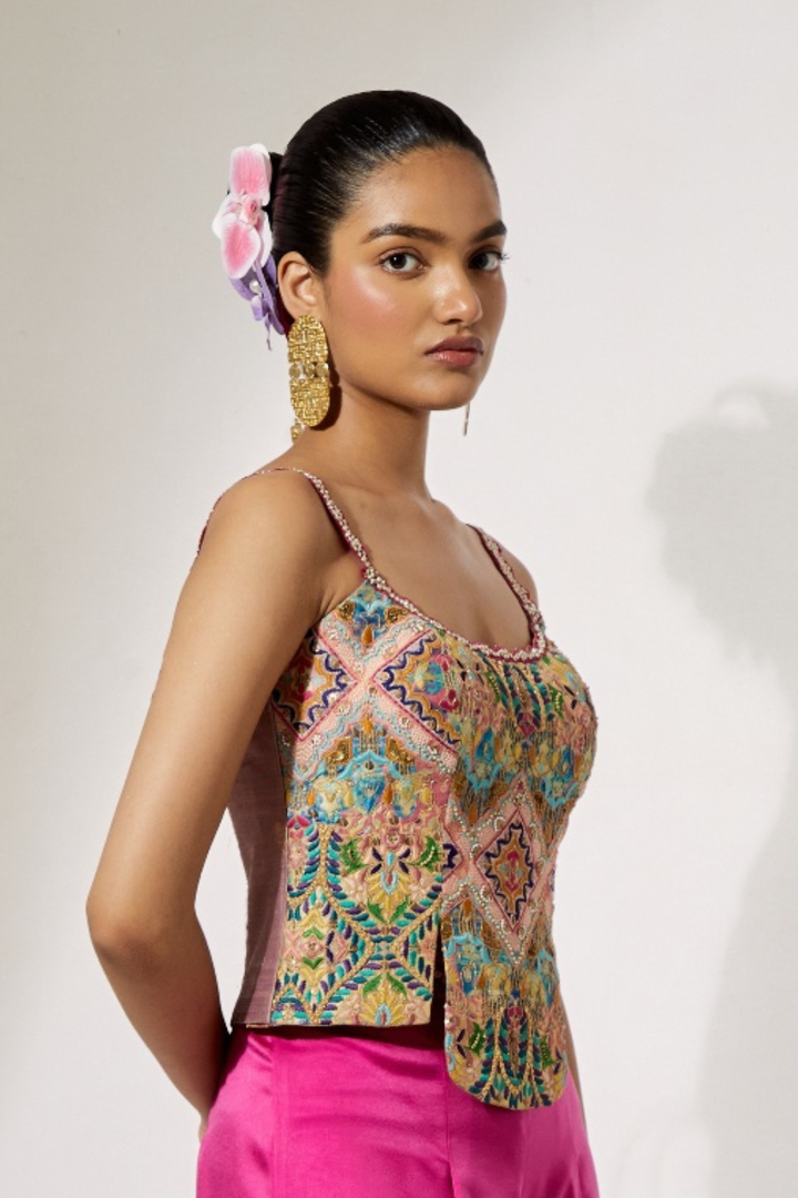 Multi-Color Geometric Beaded Corset Top