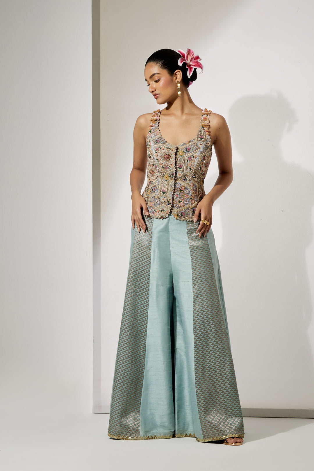 Ivory Multi-Floral Threadwork Corset Vest