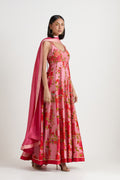 Pink printed embroidered anarkali gown with dupatta