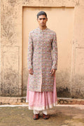 Textured sherwani with layered kurta
