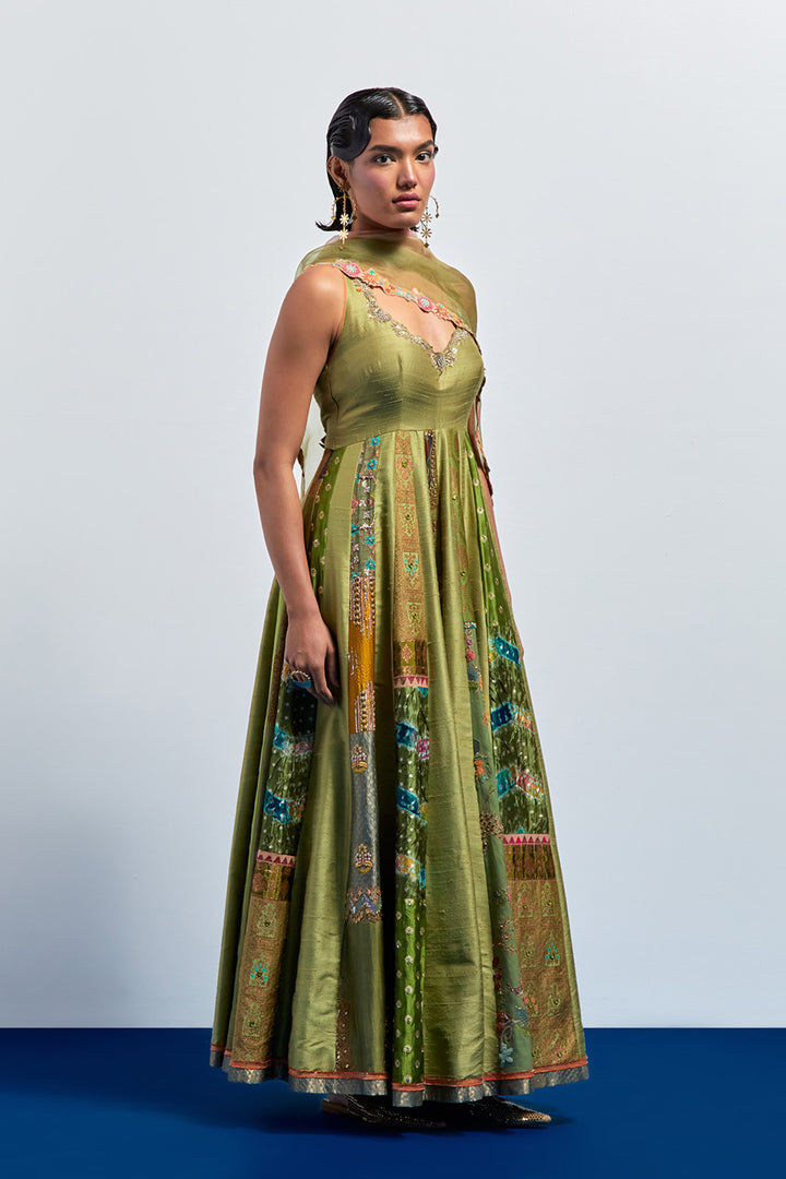 Green hand embroidered anarkali set