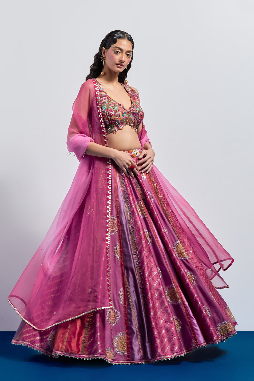 Fuchsia pink embroidered lehenga dupatta set