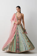 Aqua Silk Hand Embroidered Lehenga Set with Organza Dupatta
