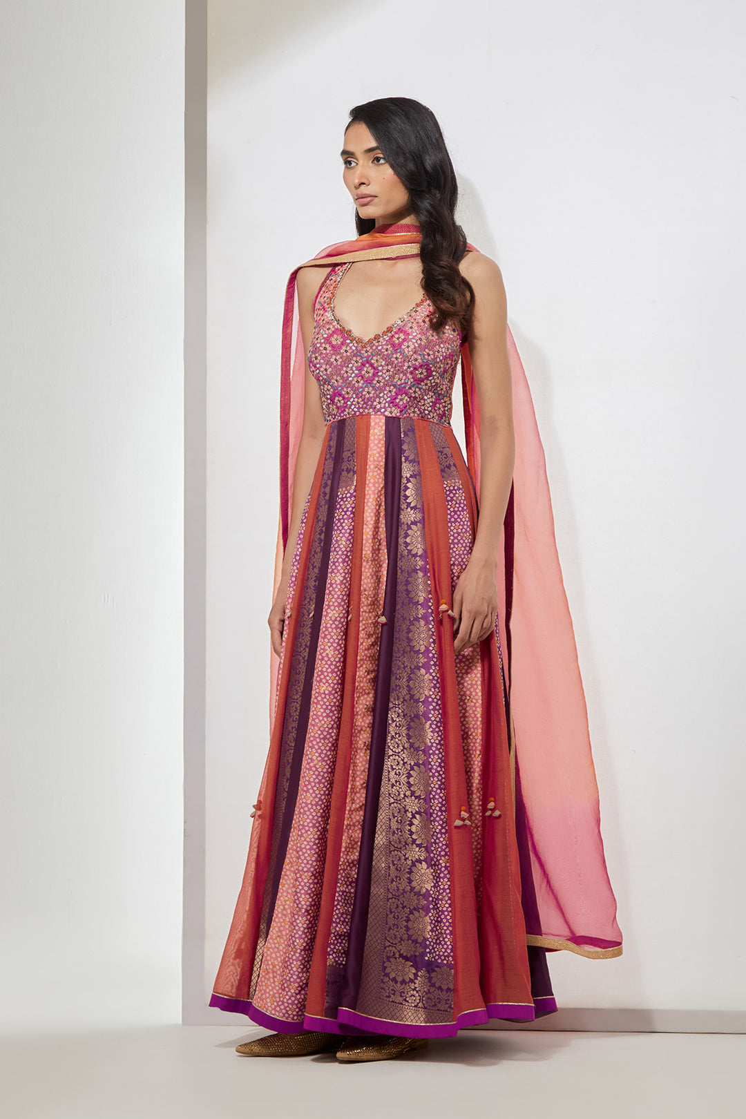 Fuchsia &amp; Purple Embellished Anarkali
