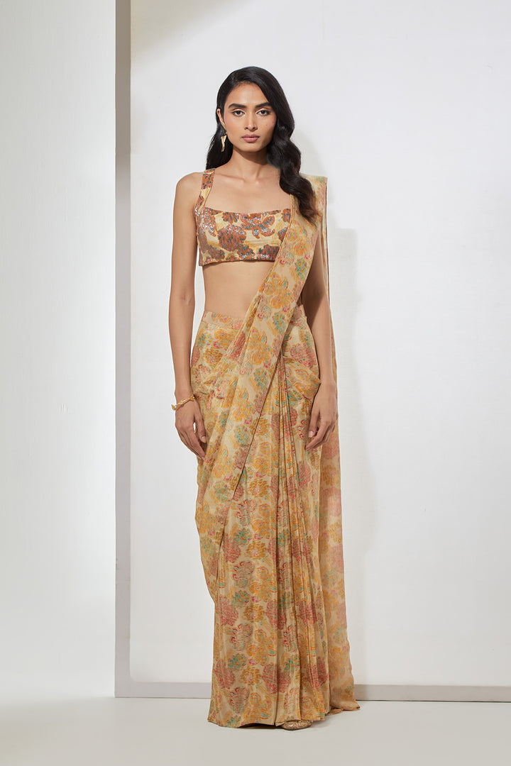Golden Meadow Sequin Saree Set