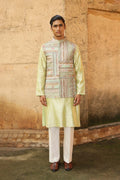 Mint Green Silk Kurta Set with Brocade Jacket