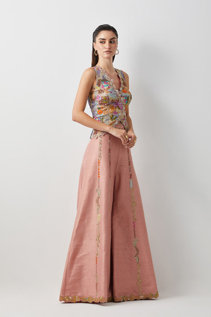 Blush pink embroidered corset plazzo set