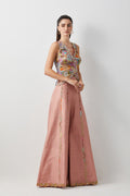 Blush pink embroidered corset plazzo set