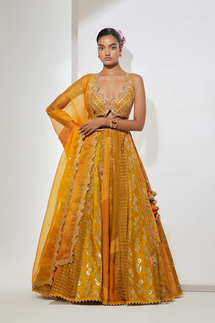 Mustard Embroidered Lehenga Set with Dupatta